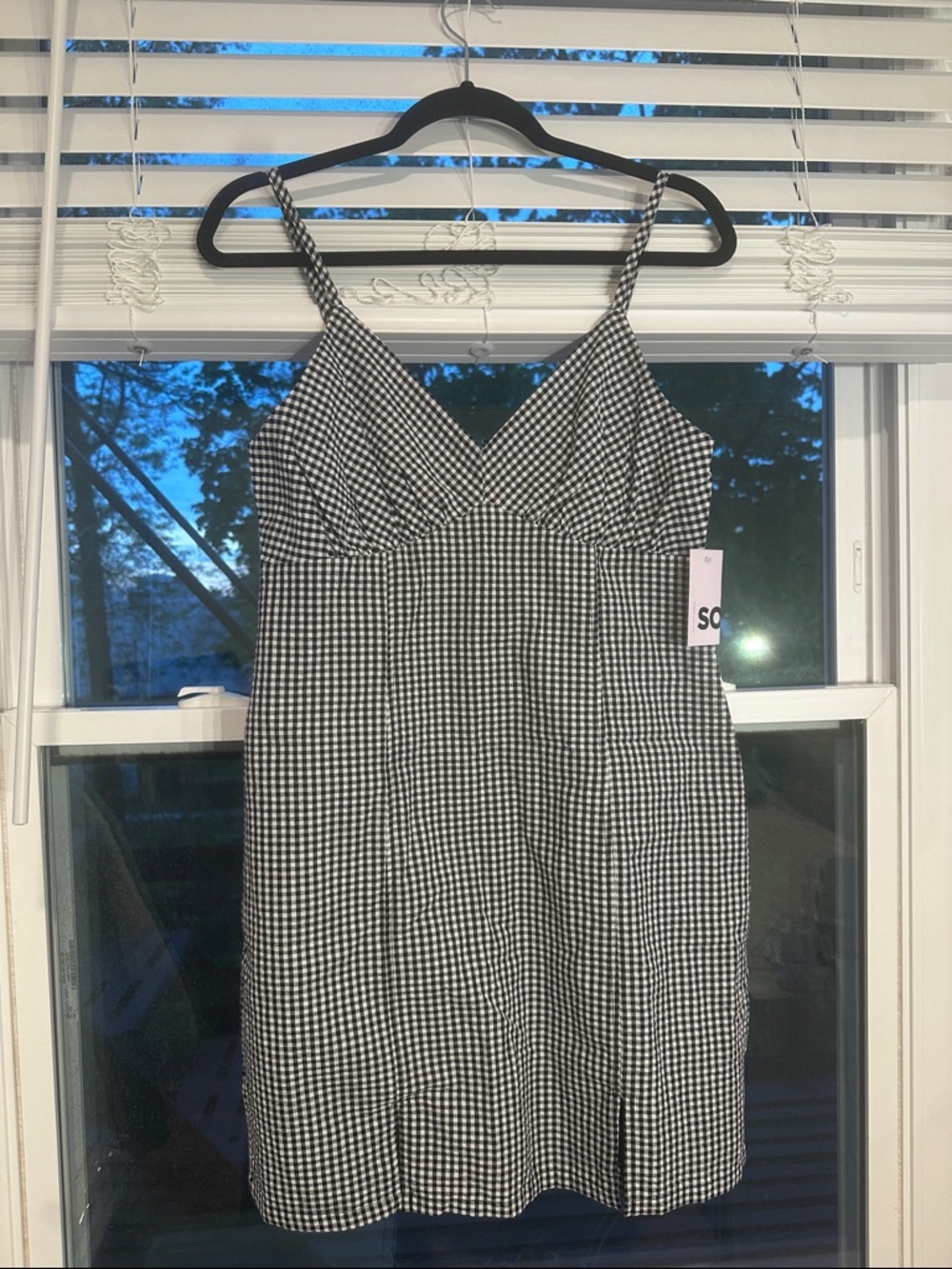 Black & White Gingham Spaghetti Strap Mini Dress